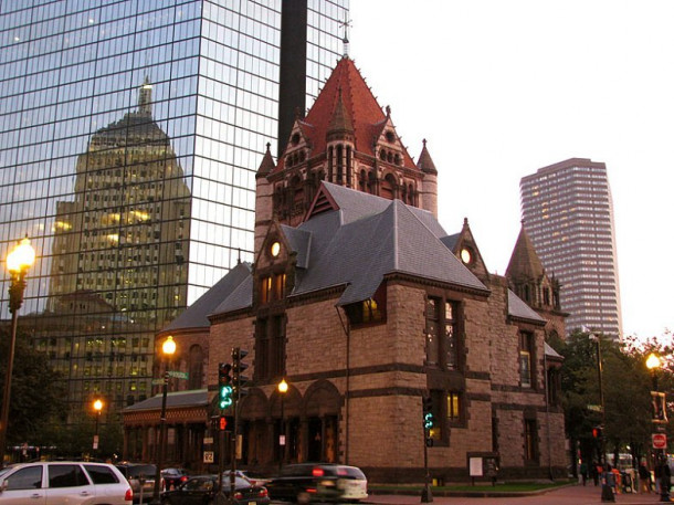 Boston. Old State House. Holokost. John Hancock Tower. Trinity Church.